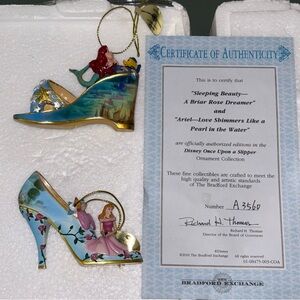 Bradford Exchange Disney Once Upon a Slipper Ornaments Sleeping Beauty and Ariel